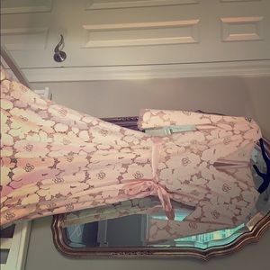 Teri Jon Tea Length 3/4 sleeve Blush lace $585